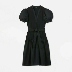 Black puff sleeve midi dress